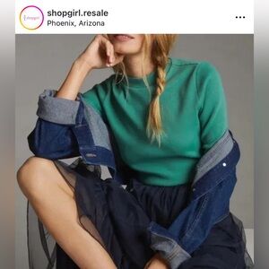 Anthropologie Maeve Green Rib Mock Neck Top 1X XL‎ Pilcro Madewell Shirt Dress